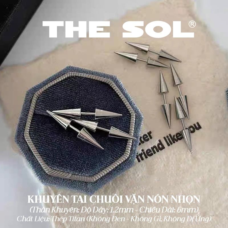  Khuyên Tai Titan Unisex Chuôi Vặn Nón Nhọn 
