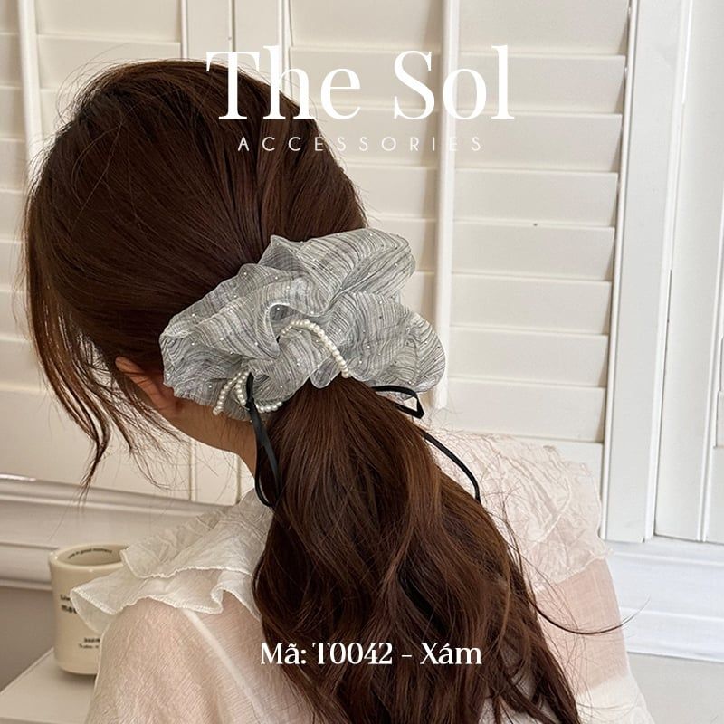  Cột Tóc Scrunchies Ribbon Bling 