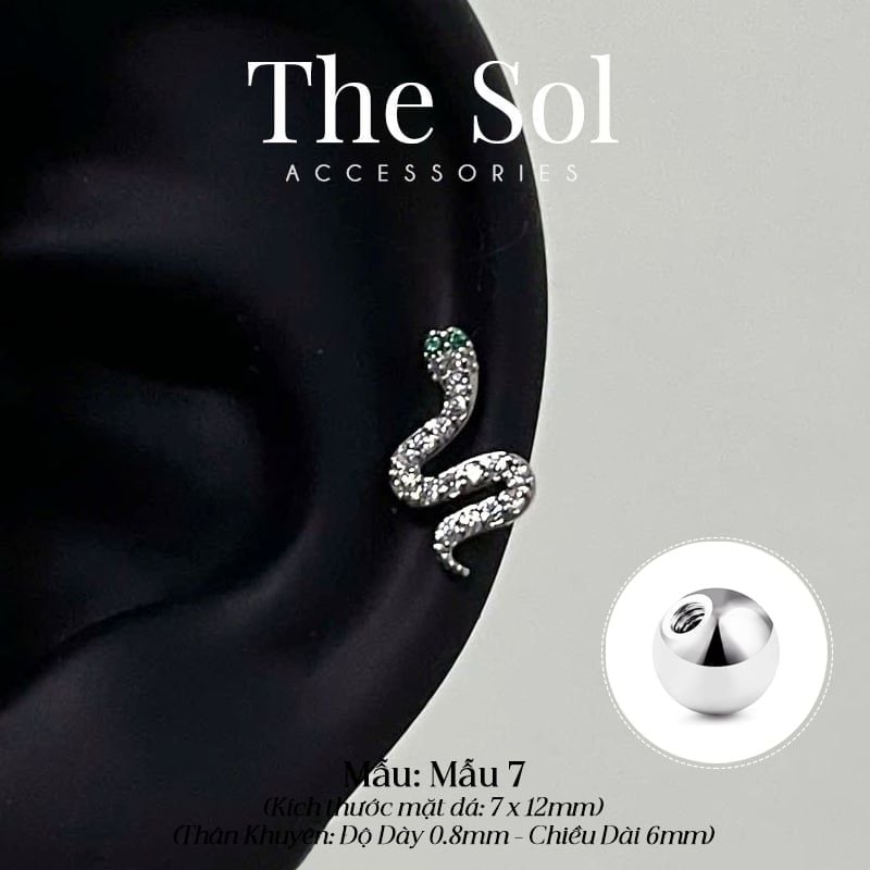  Khuyên Tai Thép Xi Mạ The Snake - Mẫu 7 