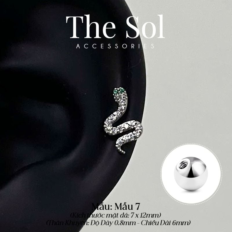  Khuyên Tai Thép Xi Mạ The Snake - Mẫu 7 