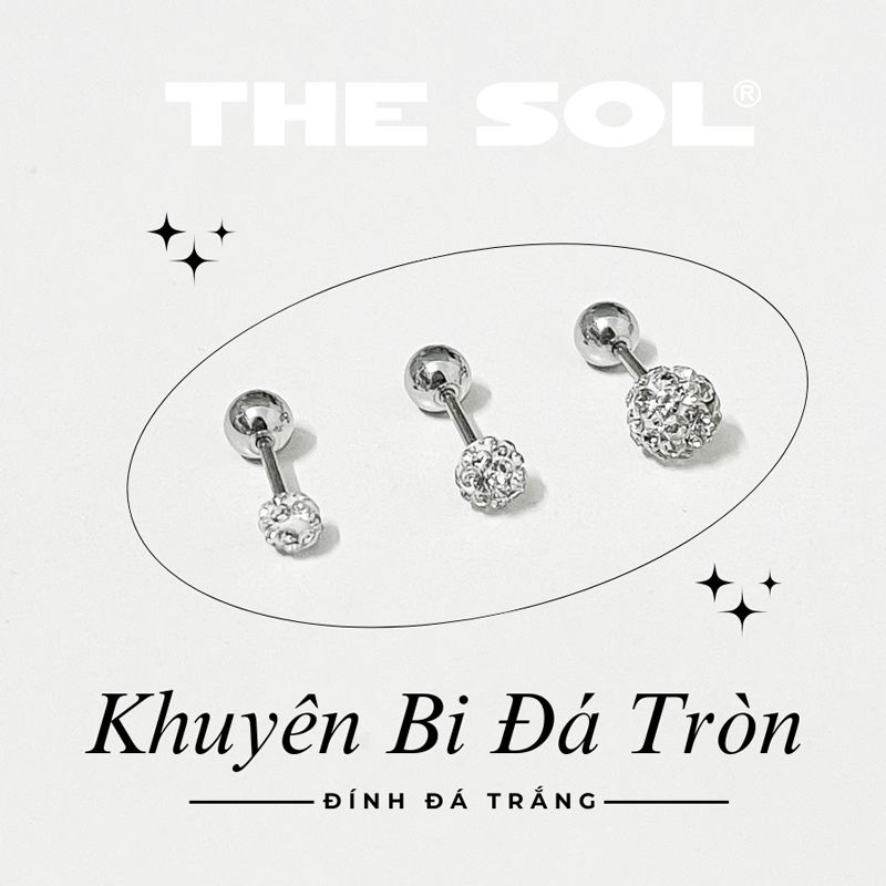  Khuyên Tai Titan Unisex Bi Đá Tròn - Đá Trắng 