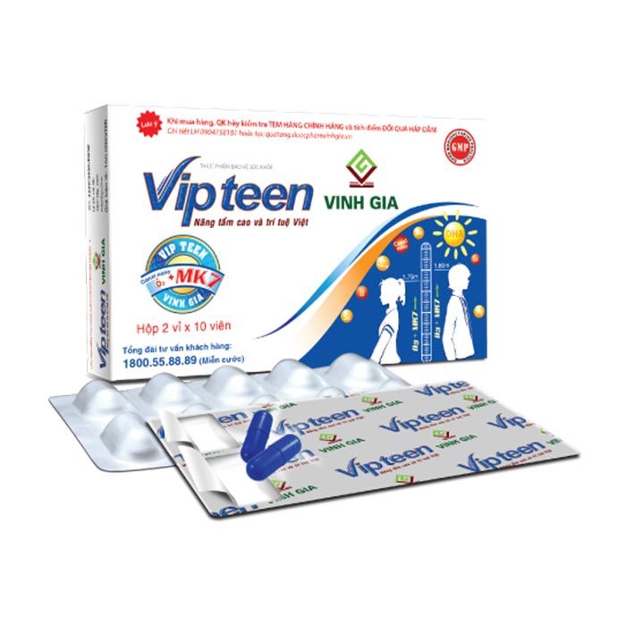 Viên uống Vipteen Vinh Gia bổ sung canxi và dưỡng chất hỗ trợ phát triển chiều cao (2 vỉ x 10 viên)