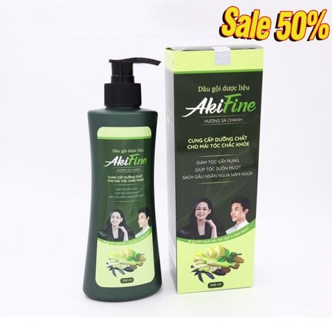 Dầu gội nuôi dưỡng và chăm sóc tóc AKIFINE hương sả chanh - giảm rụng tóc, xơ tóc, tóc khô, phục hồi hư tổn và giảm gãy rụng tóc