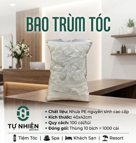 Mũ Trùm Tóc Nylon Dùng 1 Lần Tự Nhiên Từ Nhựa PE, Dành cho tiệm tóc, Spa, Khách Sạn, Resort