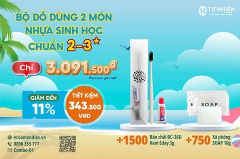 Combo-01 Tự Nhiên: Bộ Đồ Dùng Khách Sạn 2 Món Nhựa Sinh Học Đạt Chuẩn 2-3 Sao Giá Tốt Nhất