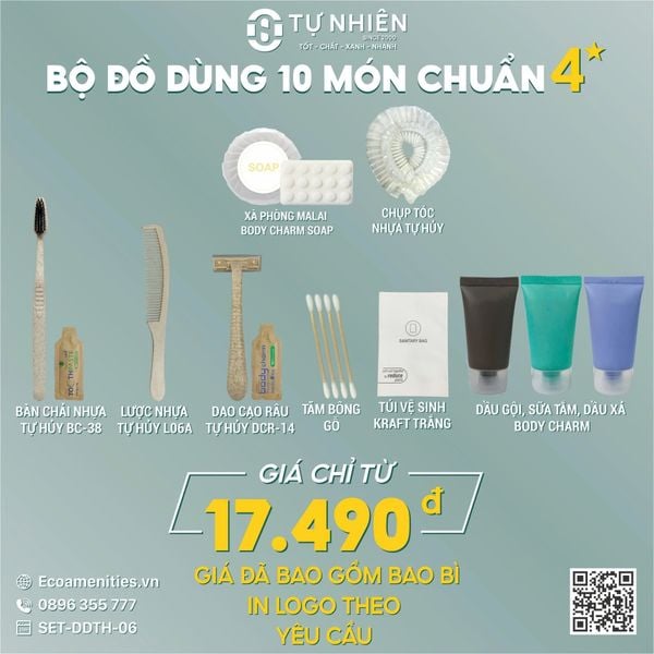 Bộ Amenities 10 món làm từ Nhựa sinh học tự hủy chuẩn 5 sao với giá 17490vnd