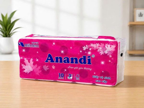 Giấy Vệ Sinh Anandi 10 Cuộn 2 Lớp 50gr: Đạt Chuẩn Khách Sạn 3-4 Sao, Chuẩn Cuộn Dùng 1 Ngày