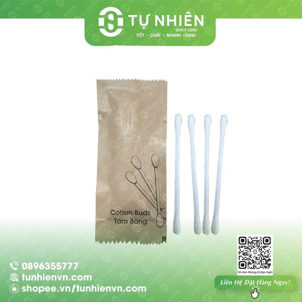 Combo 500 Tăm Bông 2 Đầu Trắng Và Bao Bì Giấy Kraft ( Giá Bao Gồm VAT )