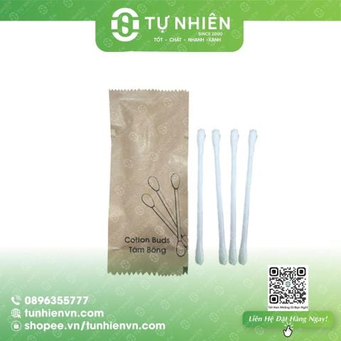 Combo 500 Tăm Bông 2 Đầu Trắng Và Bao Bì Giấy Kraft ( Giá Bao Gồm VAT )