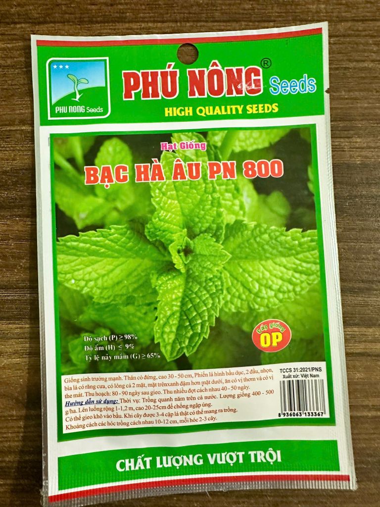  Hạt Giống Bạc Hà Âu PN-800 Phú Nông – Hương Thơm Băng Giá, Khỏe Cây, Dễ Chăm Sóc 