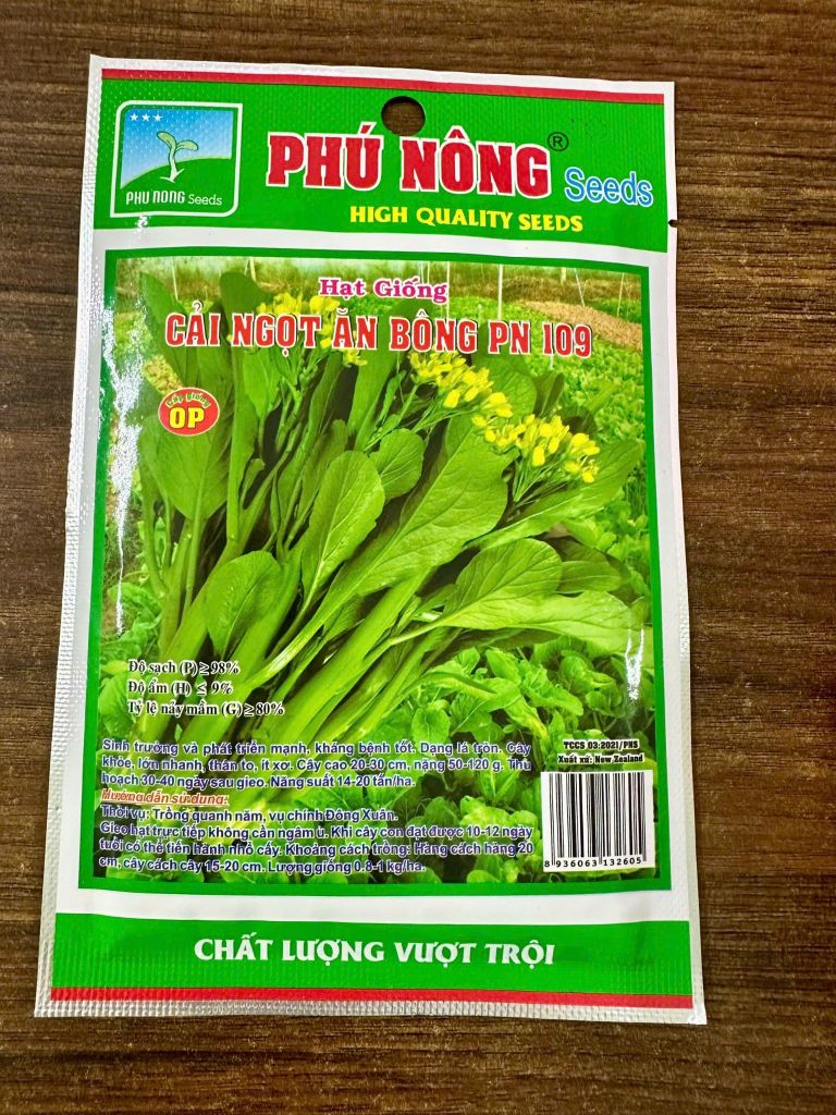  Hạt Giống Cải Ngọt Ăn Bông PN 109 Phú Nông - Thân To, Ít Xơ, Thu Hoạch Nhanh 