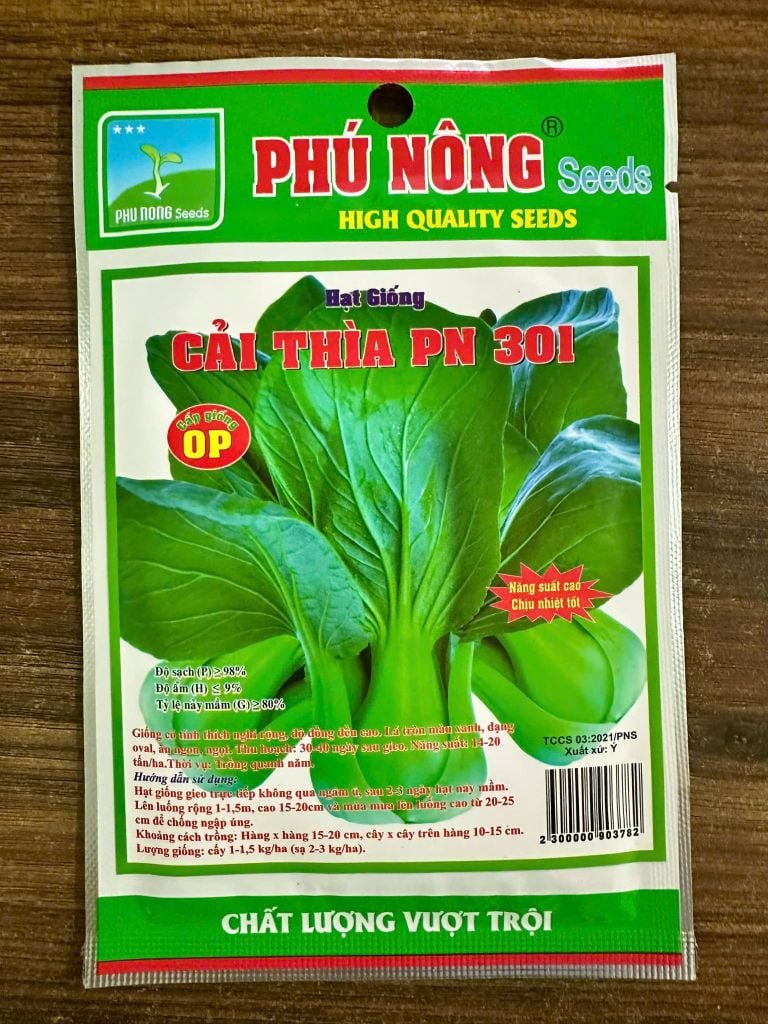  Hạt Giống Cải Thìa PN 301 Phú Nông – Gói Cao Sản Thân Mập, Ngọt Giòn 