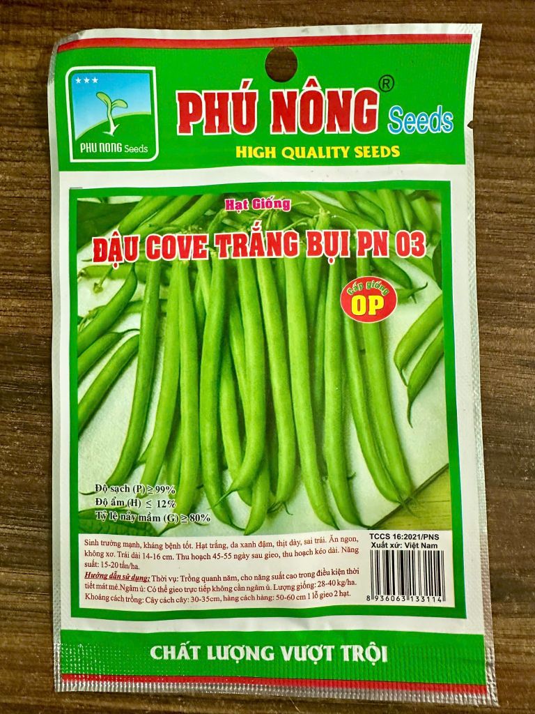  Hạt Giống Đậu Cove Trắng Bụi PN 03 Phú Nông – Gói Cao Sản Siêu Trái, Không Cần Làm Giàn 