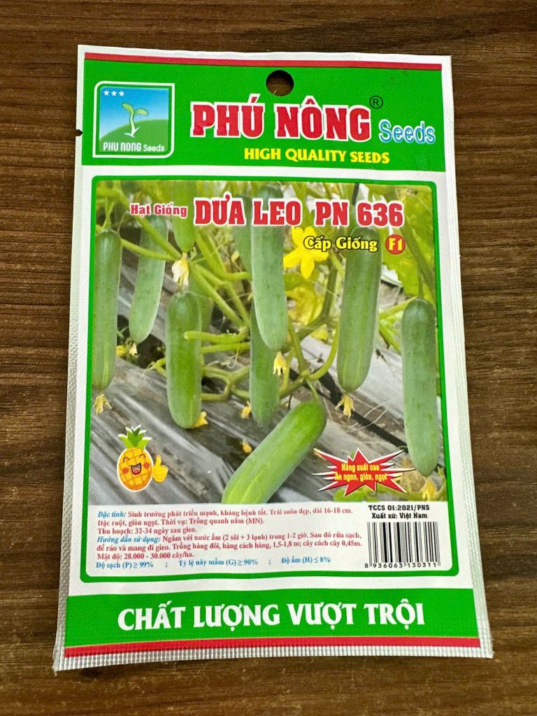  Hạt Giống Dưa Leo PN 636 Phú Nông - F1 Cao Cấp, Trồng Quanh Năm, Trái Suôn Đẹp, Giòn Ngọt 