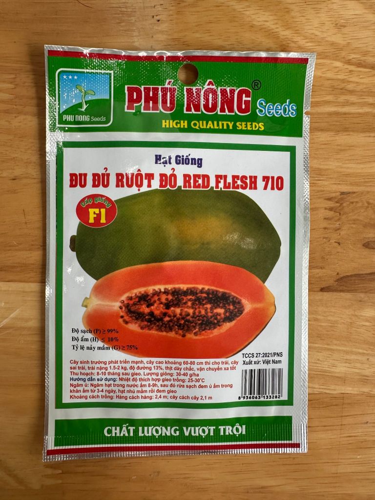  Hạt Giống Đu Đủ Ruột Đỏ Red Flesh 710 Phú Nông – Trái Ngọt, Dày Thịt, Cực Kỳ Dễ Trồng Tại Nhà 