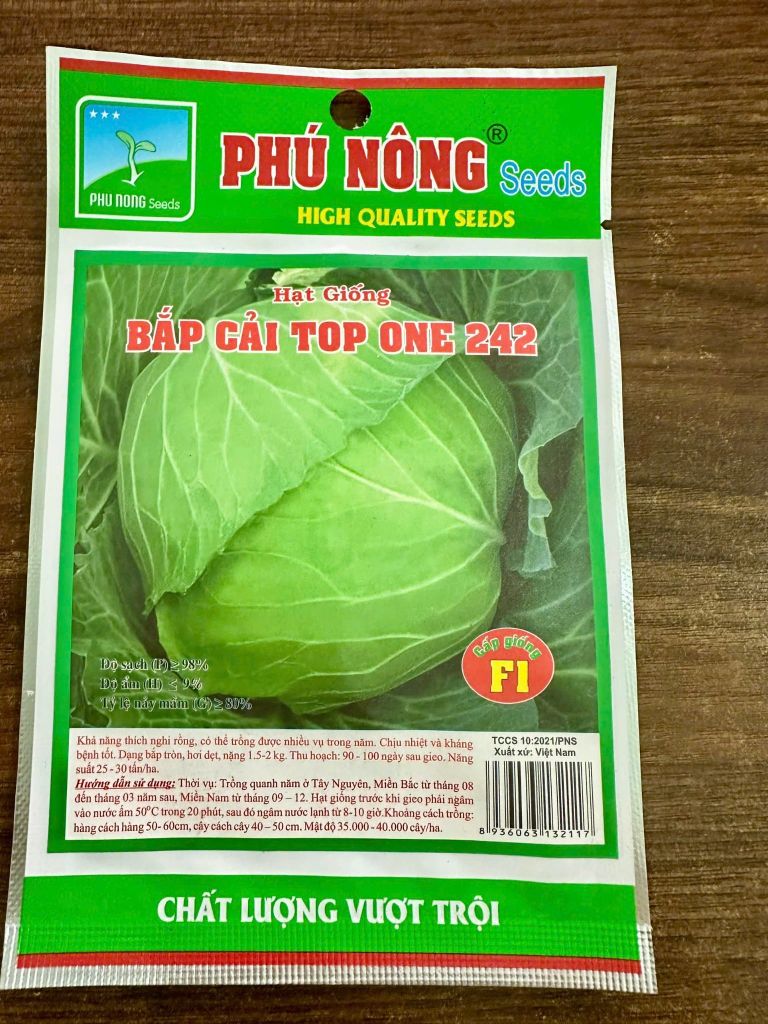  Hạt Giống Bắp Cải Top One Phú Nông - Cuốn Chặt, Kháng Bệnh Tốt, Ăn Giòn Ngọt Đậm Vị 