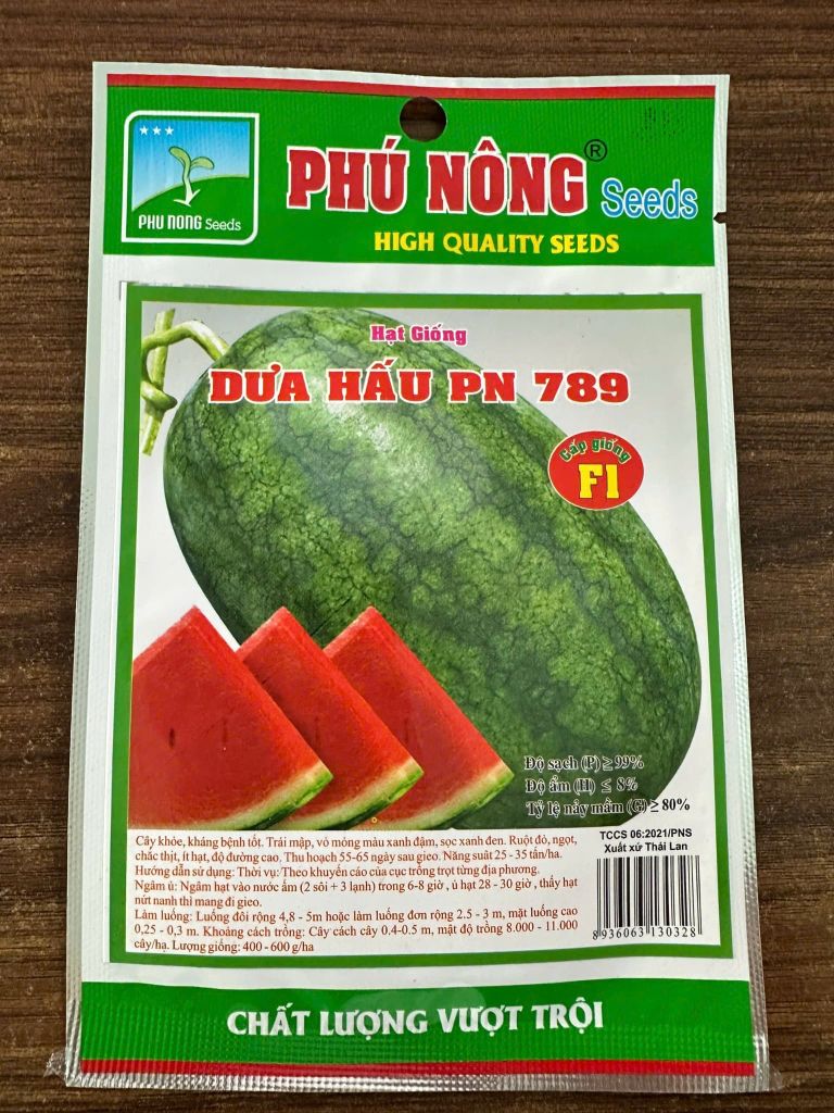  Hạt Giống Dưa Hấu PN 789 Phú Nông F1 Cao Cấp, Trái To, Ngọt Đậm, Kháng Bệnh Tốt 