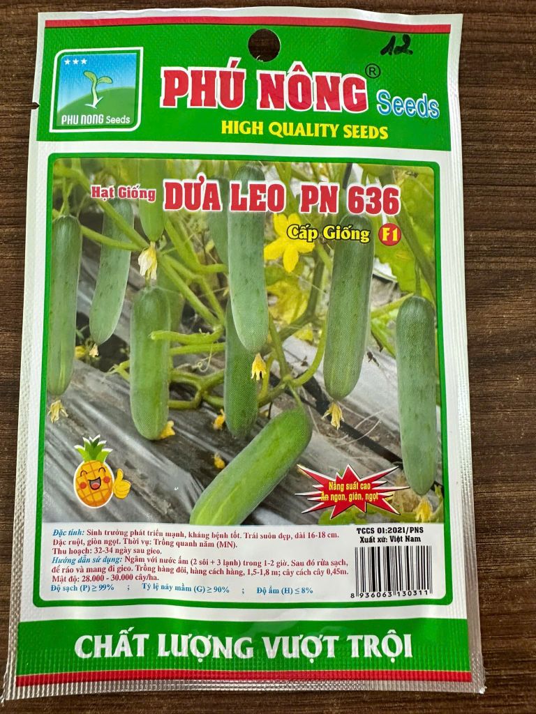  Hạt Giống Dưa Leo PN 636 Phú Nông - F1 Cao Cấp, Trồng Quanh Năm, Trái Suôn Đẹp, Giòn Ngọt 