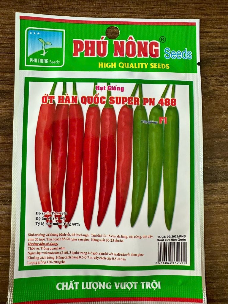  Hạt Giống Ớt Hàn Quốc Super PN 488 – Trái To, Đỏ Đậm, Năng Suất Vượt Trội 
