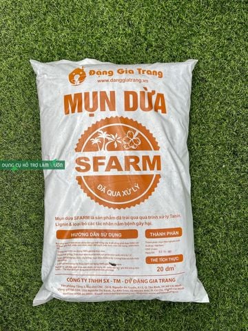 Mụn dừa đã qua xử lý SFARM quy cách bao lớn 20dm3 trồng dưa lưới và hoa hồng.