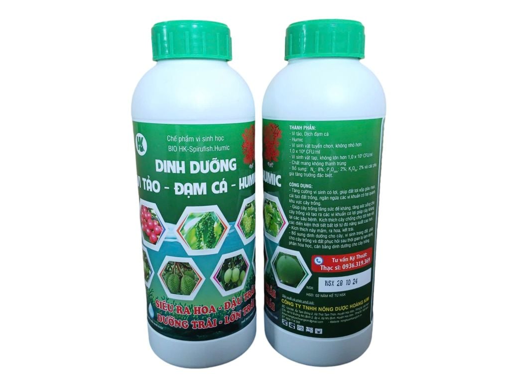  Dinh Dưỡng Vi Tảo - Đạm Cá - Humic Hoàng Kim (Chai 1 Lít) – Siêu Ra Hoa, Đậu Trái, Lớn Trái 