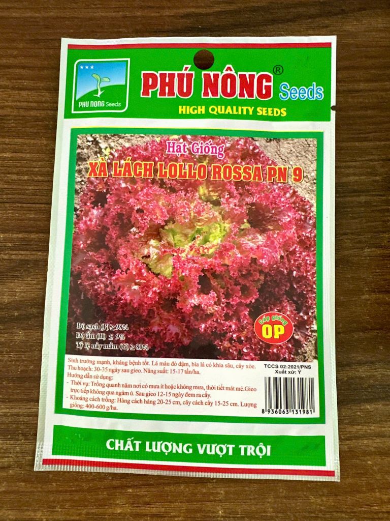  Hạt Giống Xà Lách Lollo Rossa PN-9 Phú Nông – Màu Sắc Bắt Mắt, Giòn Ngọt Chất Lượng 