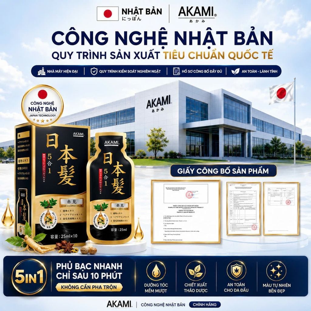 [1 Hộp 10 Gói Cao Cấp] Dầu gội phủ bạc cao cấp AKAMI 5in1 Nhật Bản 250ml, nhuộm tóc thảo dược X10 tự nhiên