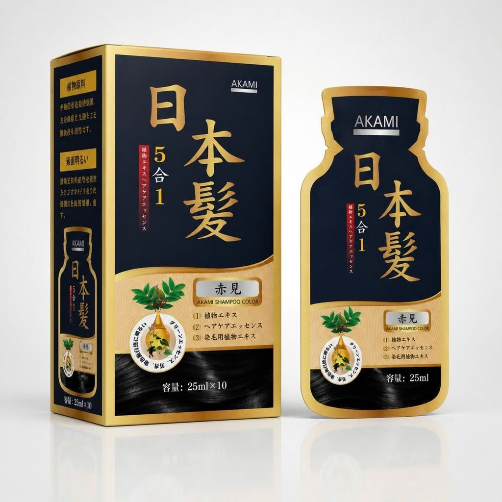 [ 1 Hộp 10 Gói Cao Cấp] Dầu gội phủ bạc cao cấp AKAMI 5in1 Nhật Bản, nhuộm tóc thảo dược X10 tự nhiên