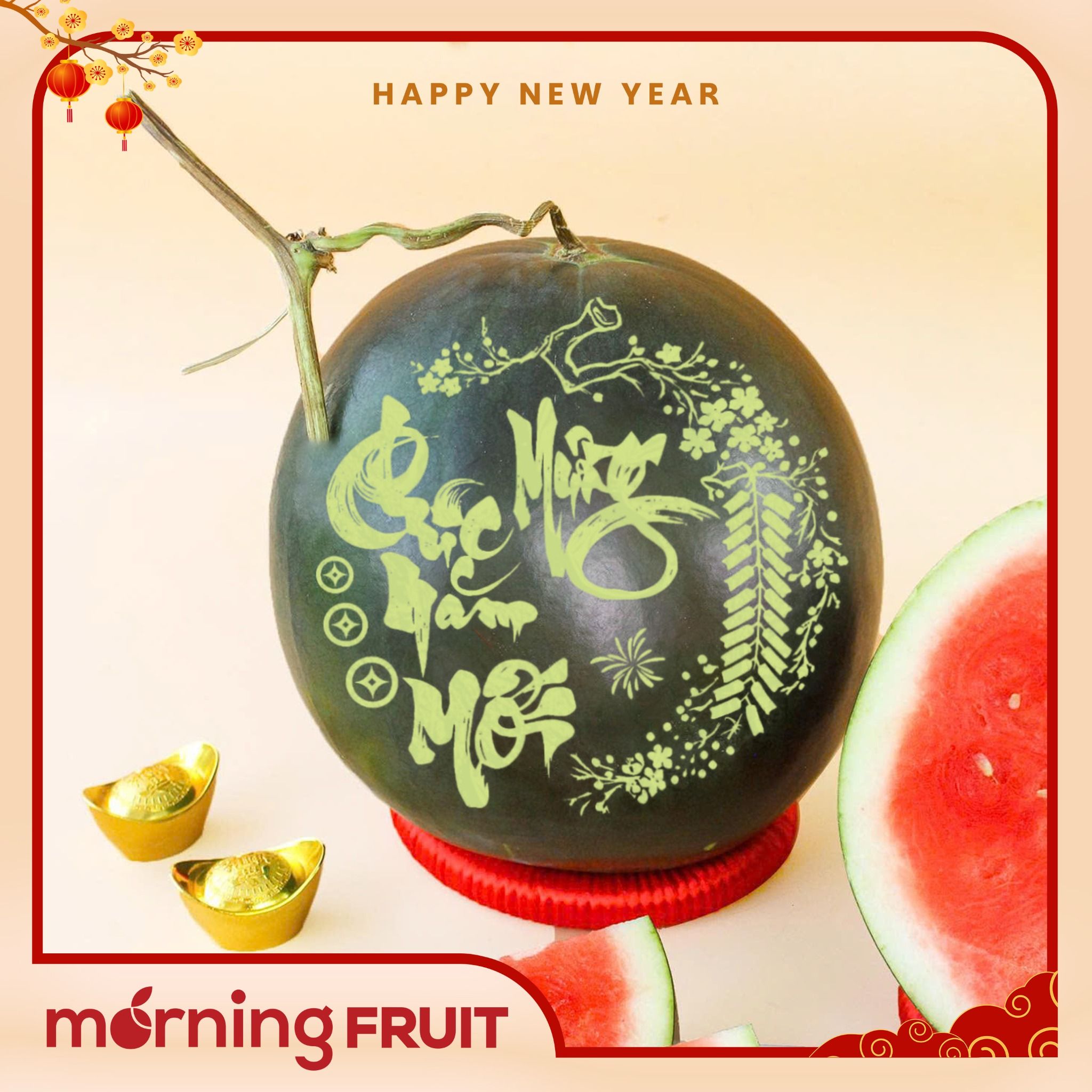  Dưa hấu Tiểu Hắc Long (khắc chữ) - Chúc Mừng Năm Mới 2026 