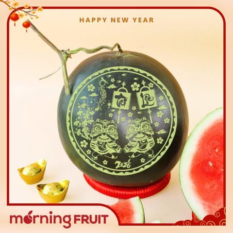  Dưa hấu Tiểu Hắc Long (khắc chữ) - Tài Lộc Khai Xuân 