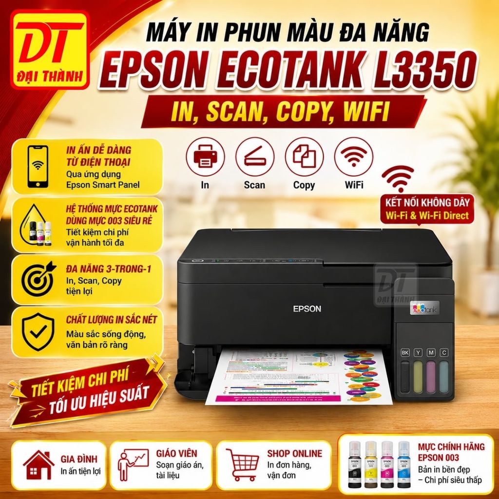 Máy in phun màu đa năng Epson EcoTank L3350 (In, Scan, Copy, Wifi)