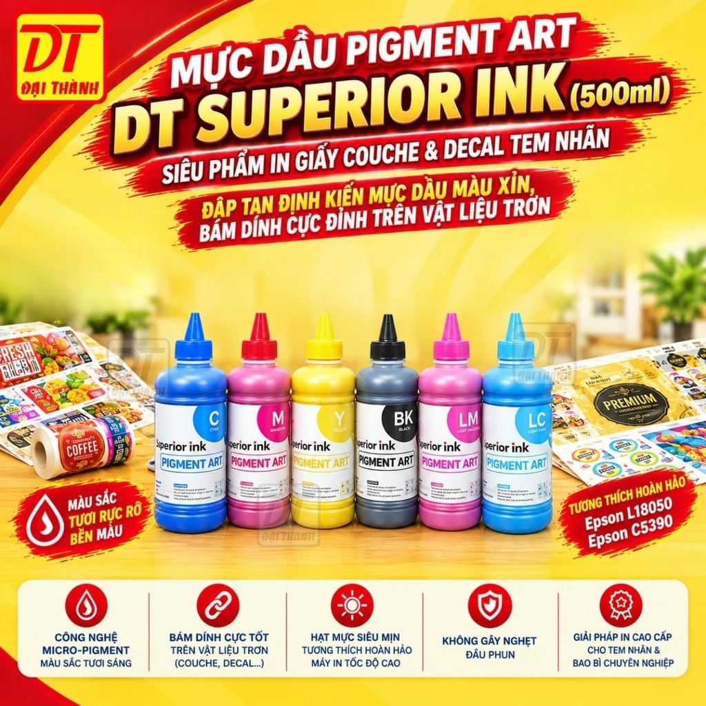 Mực Dầu Pigment Art DT Superior Ink (500ml) - Siêu Phẩm In Giấy Couche & Decal Tem Nhãn