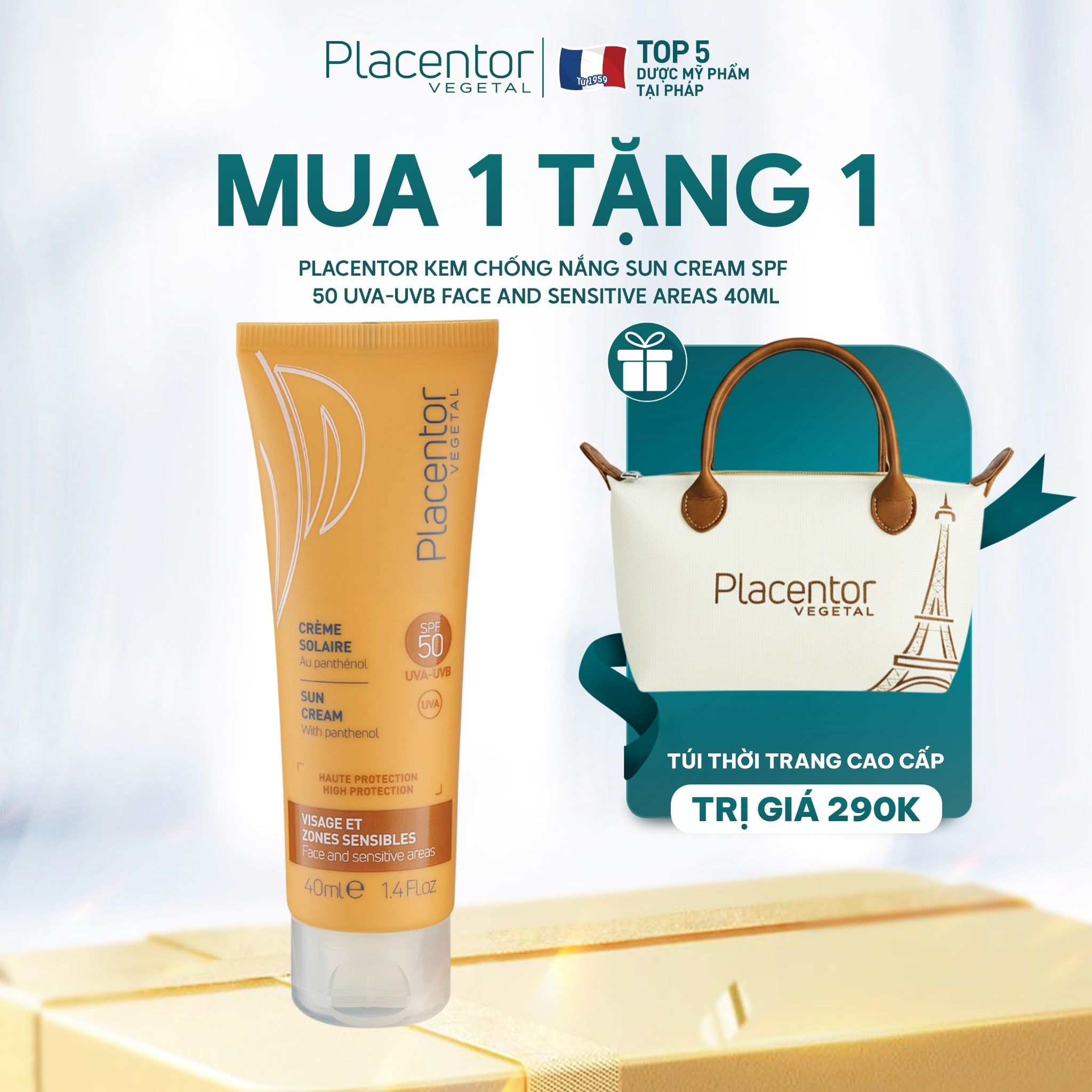 Kem Chống Nắng Placentor Vegetal Tinted Sun Cream Spf 50+ Uva-Uvb Face, Neck And Neckline