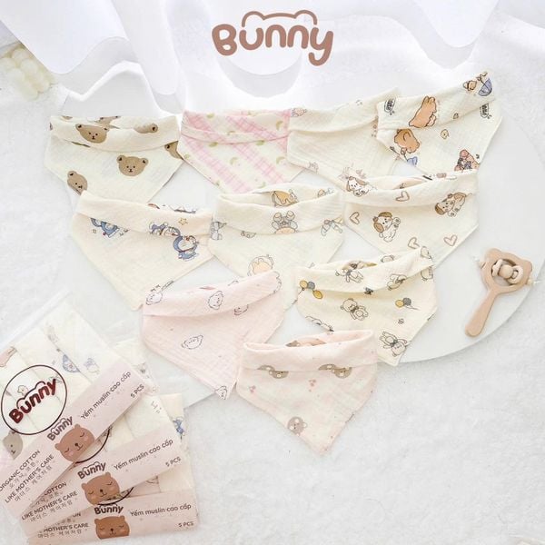 Set 5 yếm Muslin cao cấp Bunny