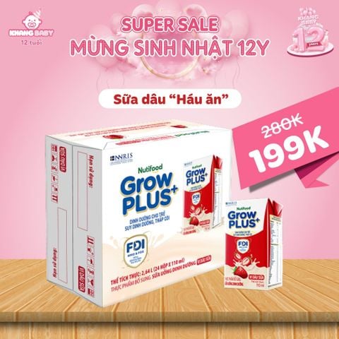 Sữa GrowPLUS+ Dinh dưỡng cho bé thấp còi VỊ DÂU SỮA