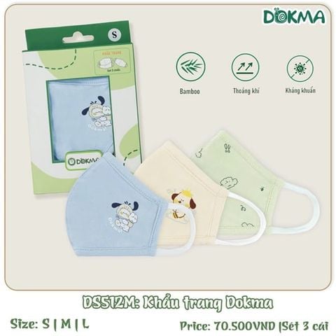 Khẩu trang bé trai Dokma DS512 size M (Set 3 chiếc) (Hộp)