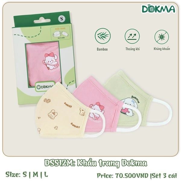 Khẩu trang bé gái Dokma DS512 size L (Set 3 chiếc) (Hộp)