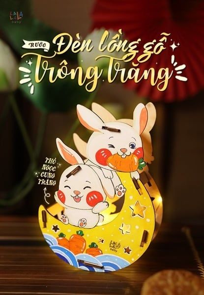 Bộ đèn Trung Thu DIY bằng gỗ kèm màu tô