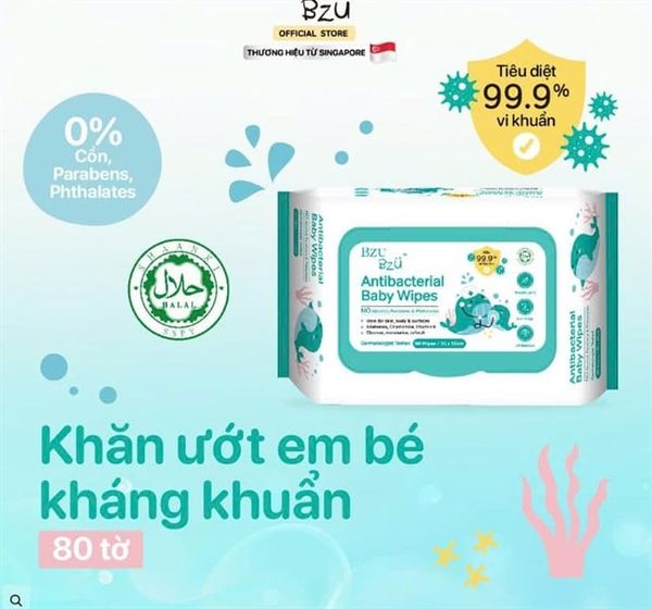 Khăn ướt kháng khuẩn cho bé Bzu Bzu (80 tờ)