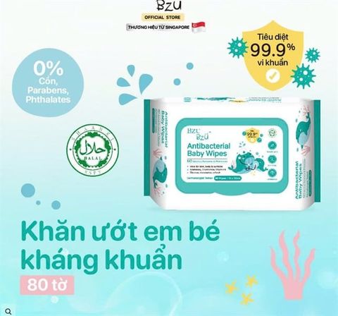 Khăn ướt kháng khuẩn cho bé Bzu Bzu (80 tờ)