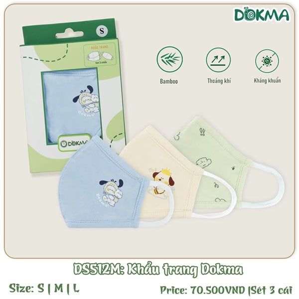 Khẩu trang bé trai Dokma DS512 size M (Set 3 chiếc) (Hộp)