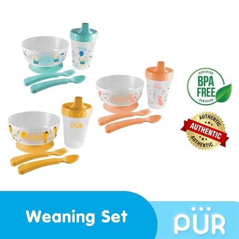 Bộ tập ăn uống Pur ( bát + thìa + bình tập uống )