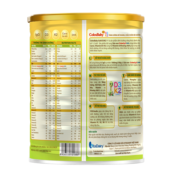 Sữa Colosbaby Gold D3K2 (Lon 800g)