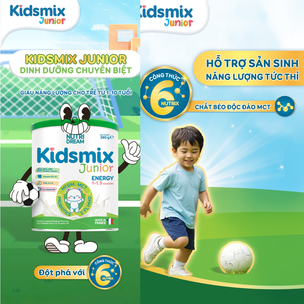 Sữa Kidsmix Junior cao năng lượng dành cho trẻ từ 1-10Y (Lon 390g)