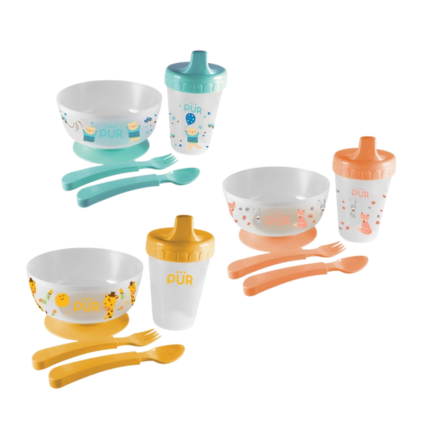 Bộ set bát, bình nước, thìa tập ăn Pur