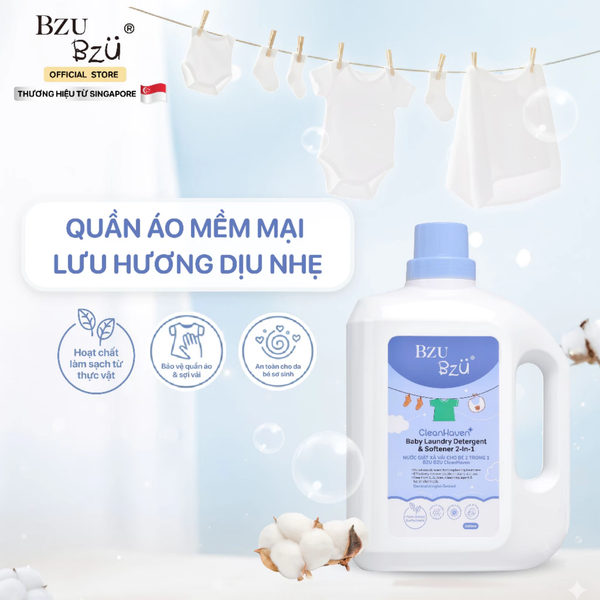 Nước giặt xả cho bé 2in1 Bzu Bzu CleanHaven