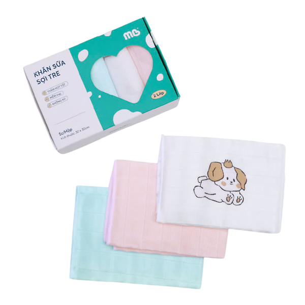 Khăn sữa sợi tre Minh Baby 2 lớp (30x30cm) (Set 5c)