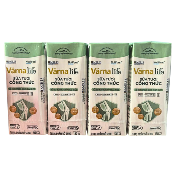 Sữa tươi công thức Varna life freelactose ít ngọt cho người lớn tuổi 180ml