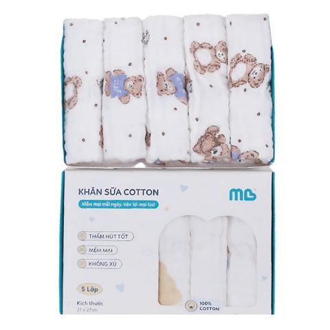 Set 5 khăn sữa cotton Minh Baby 5 lớp (27x27cm)