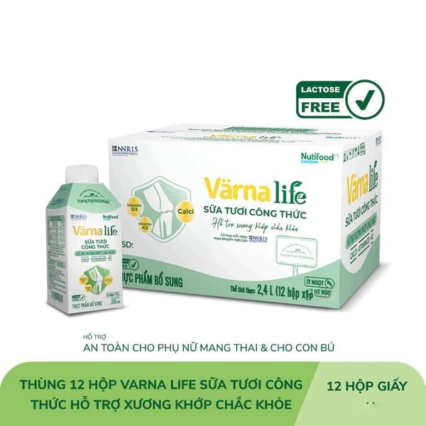 Sữa tươi công thức Varna life freelactose ít ngọt cho người lớn tuổi 180ml